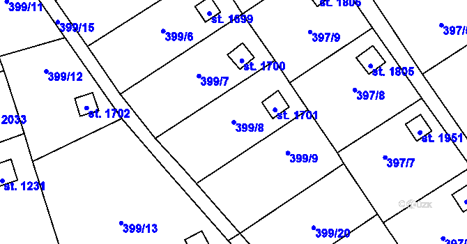 Parcela st. 399/8 v KÚ Malenovice u Zlína, Katastrální mapa