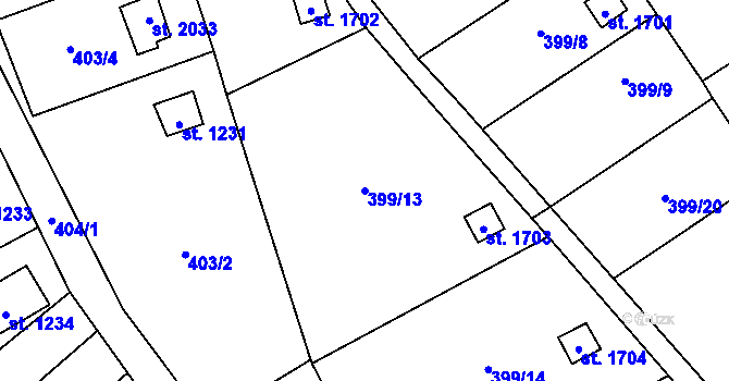 Parcela st. 399/13 v KÚ Malenovice u Zlína, Katastrální mapa