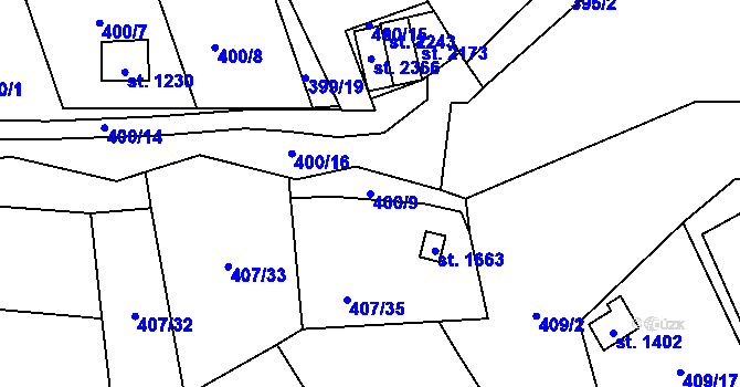 Parcela st. 400/9 v KÚ Malenovice u Zlína, Katastrální mapa
