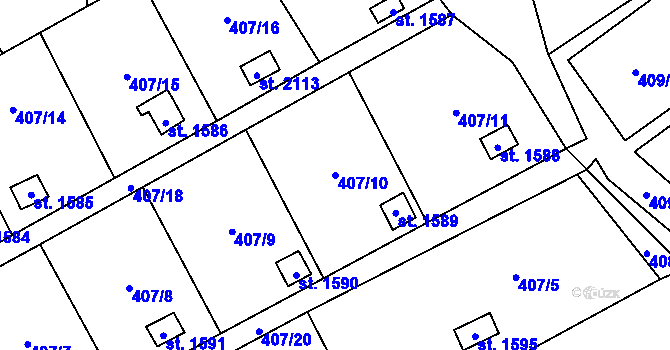 Parcela st. 407/10 v KÚ Malenovice u Zlína, Katastrální mapa