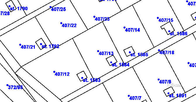 Parcela st. 407/13 v KÚ Malenovice u Zlína, Katastrální mapa