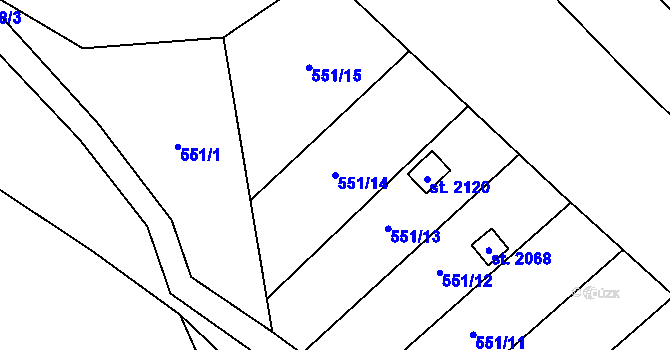 Parcela st. 551/14 v KÚ Malenovice u Zlína, Katastrální mapa
