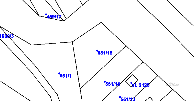 Parcela st. 551/15 v KÚ Malenovice u Zlína, Katastrální mapa