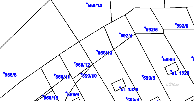Parcela st. 568/13 v KÚ Malenovice u Zlína, Katastrální mapa