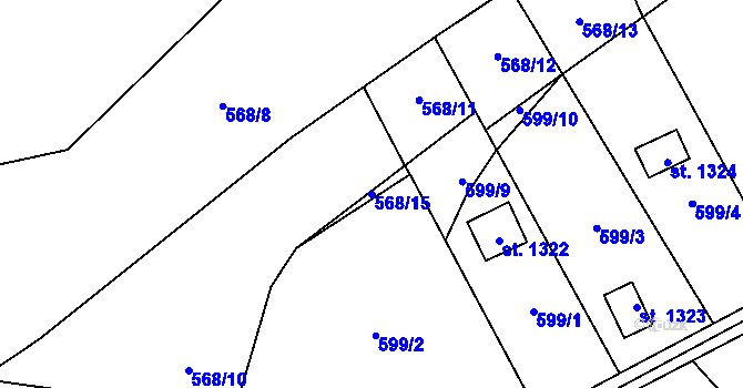 Parcela st. 568/15 v KÚ Malenovice u Zlína, Katastrální mapa