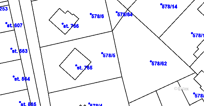 Parcela st. 578/5 v KÚ Malenovice u Zlína, Katastrální mapa