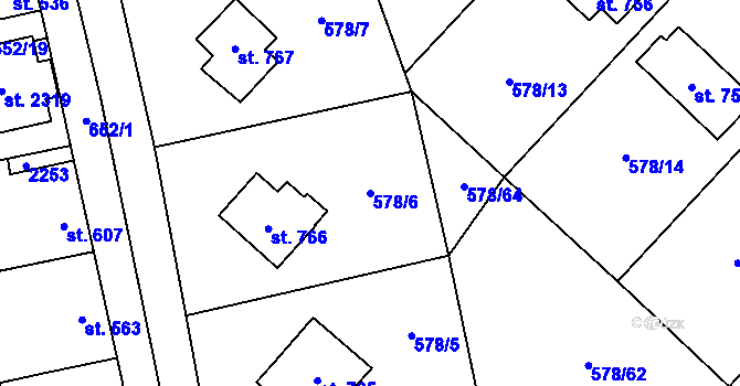 Parcela st. 578/6 v KÚ Malenovice u Zlína, Katastrální mapa