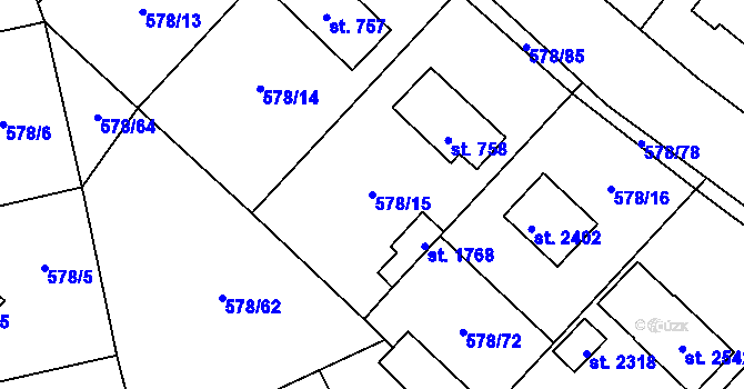 Parcela st. 578/15 v KÚ Malenovice u Zlína, Katastrální mapa