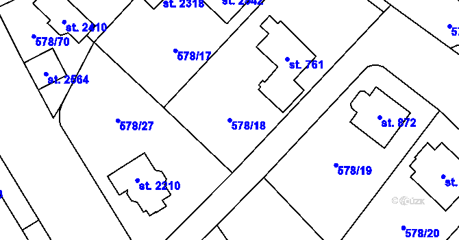 Parcela st. 578/18 v KÚ Malenovice u Zlína, Katastrální mapa