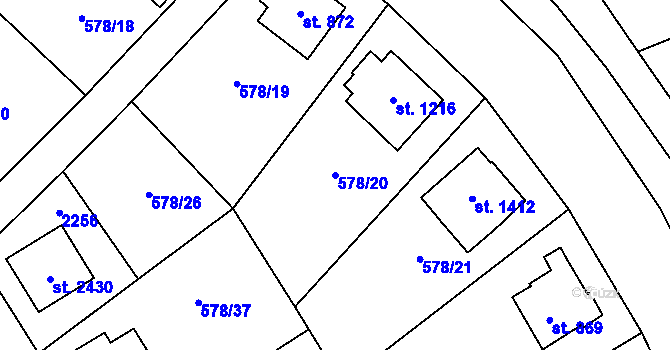 Parcela st. 578/20 v KÚ Malenovice u Zlína, Katastrální mapa