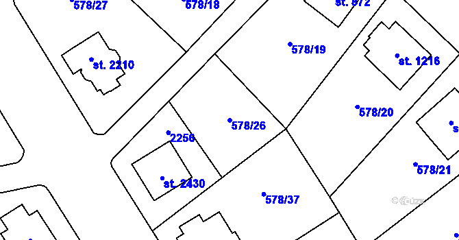 Parcela st. 578/26 v KÚ Malenovice u Zlína, Katastrální mapa