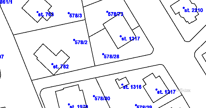 Parcela st. 578/28 v KÚ Malenovice u Zlína, Katastrální mapa