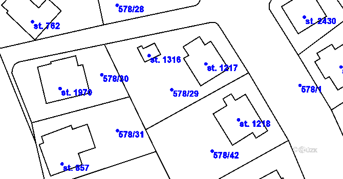 Parcela st. 578/29 v KÚ Malenovice u Zlína, Katastrální mapa
