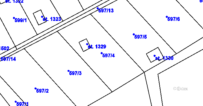 Parcela st. 597/4 v KÚ Malenovice u Zlína, Katastrální mapa