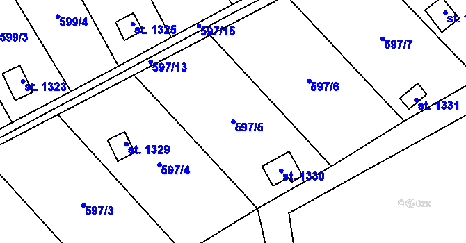 Parcela st. 597/5 v KÚ Malenovice u Zlína, Katastrální mapa