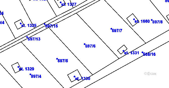 Parcela st. 597/6 v KÚ Malenovice u Zlína, Katastrální mapa