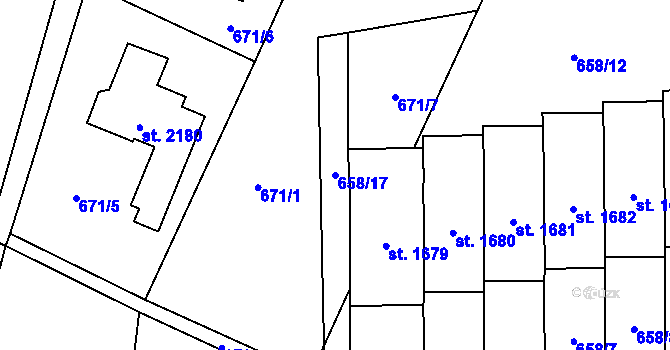 Parcela st. 658/17 v KÚ Malenovice u Zlína, Katastrální mapa