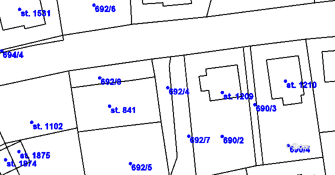 Parcela st. 692/4 v KÚ Malenovice u Zlína, Katastrální mapa