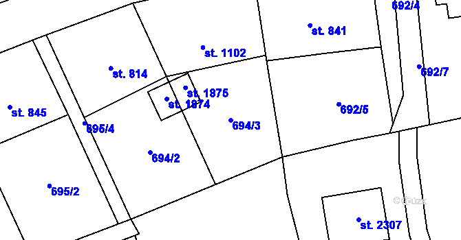 Parcela st. 694/3 v KÚ Malenovice u Zlína, Katastrální mapa