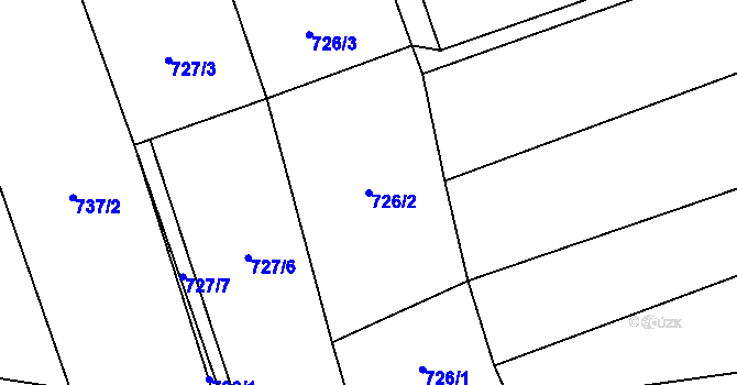 Parcela st. 726/2 v KÚ Malenovice u Zlína, Katastrální mapa