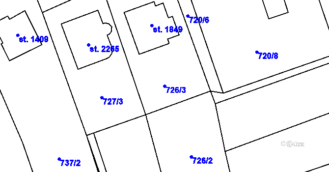 Parcela st. 726/3 v KÚ Malenovice u Zlína, Katastrální mapa