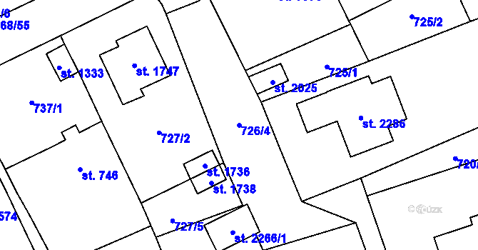 Parcela st. 726/4 v KÚ Malenovice u Zlína, Katastrální mapa