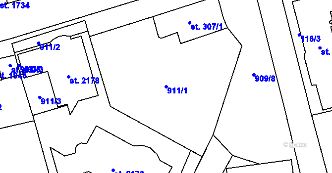 Parcela st. 911/1 v KÚ Malenovice u Zlína, Katastrální mapa