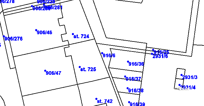 Parcela st. 916/6 v KÚ Malenovice u Zlína, Katastrální mapa