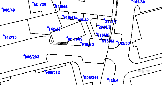 Parcela st. 916/20 v KÚ Malenovice u Zlína, Katastrální mapa