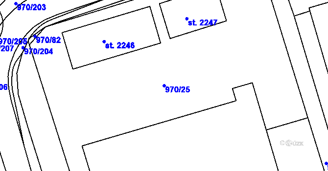 Parcela st. 970/25 v KÚ Malenovice u Zlína, Katastrální mapa