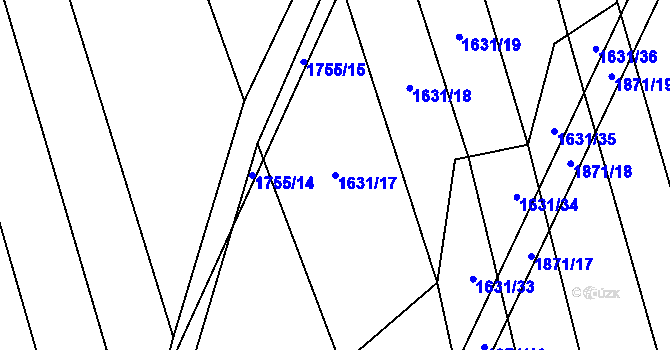Parcela st. 1631/17 v KÚ Malenovice u Zlína, Katastrální mapa