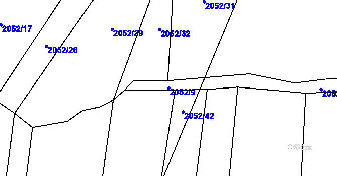 Parcela st. 2052/9 v KÚ Malenovice u Zlína, Katastrální mapa