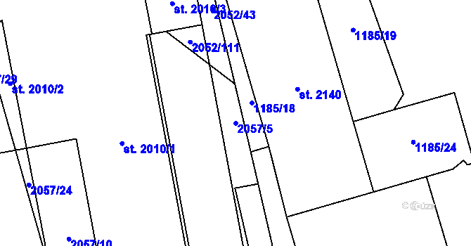 Parcela st. 2057/5 v KÚ Malenovice u Zlína, Katastrální mapa