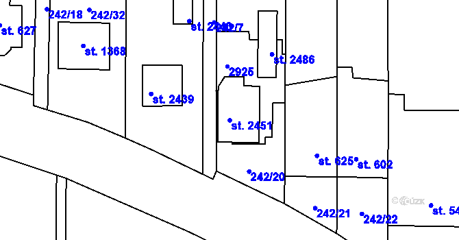 Parcela st. 2451 v KÚ Malenovice u Zlína, Katastrální mapa