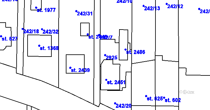 Parcela st. 2925 v KÚ Malenovice u Zlína, Katastrální mapa