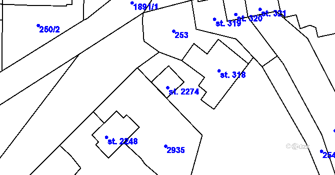 Parcela st. 2274 v KÚ Malenovice u Zlína, Katastrální mapa