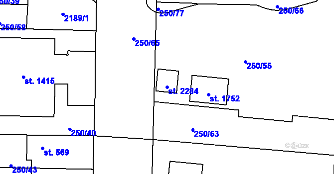 Parcela st. 2284 v KÚ Malenovice u Zlína, Katastrální mapa