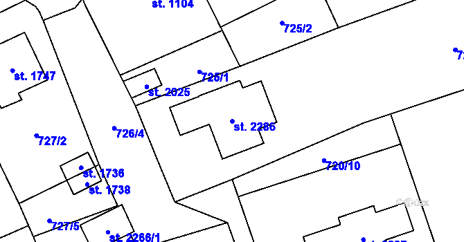 Parcela st. 2286 v KÚ Malenovice u Zlína, Katastrální mapa