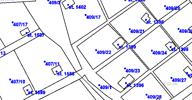 Parcela st. 409/22 v KÚ Malenovice u Zlína, Katastrální mapa