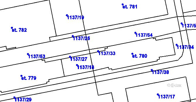 Parcela st. 1137/33 v KÚ Malenovice u Zlína, Katastrální mapa