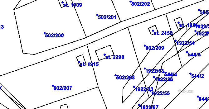 Parcela st. 2298 v KÚ Malenovice u Zlína, Katastrální mapa