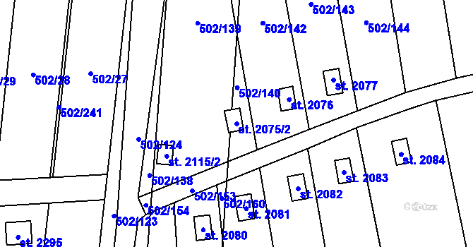 Parcela st. 2075/2 v KÚ Malenovice u Zlína, Katastrální mapa