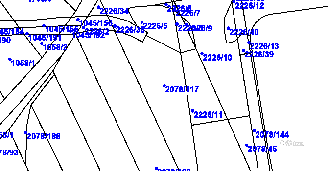 Parcela st. 2078/117 v KÚ Malenovice u Zlína, Katastrální mapa