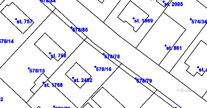 Parcela st. 578/78 v KÚ Malenovice u Zlína, Katastrální mapa