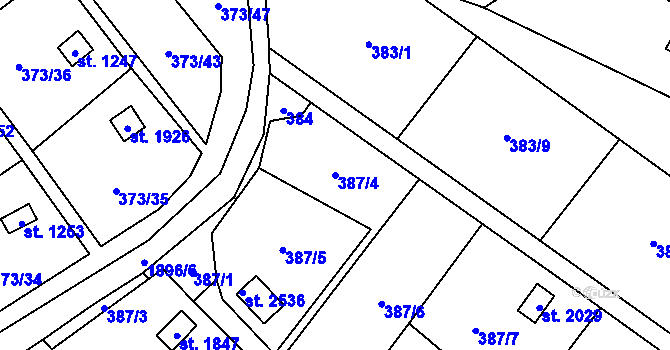 Parcela st. 387/4 v KÚ Malenovice u Zlína, Katastrální mapa