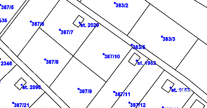 Parcela st. 387/10 v KÚ Malenovice u Zlína, Katastrální mapa