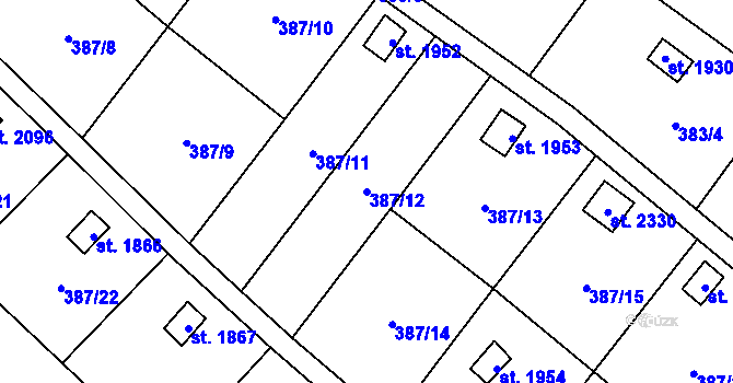 Parcela st. 387/12 v KÚ Malenovice u Zlína, Katastrální mapa