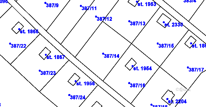 Parcela st. 387/14 v KÚ Malenovice u Zlína, Katastrální mapa