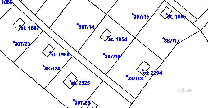 Parcela st. 387/16 v KÚ Malenovice u Zlína, Katastrální mapa