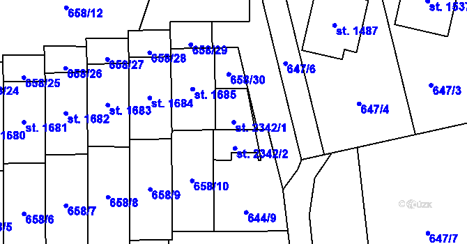 Parcela st. 2342/1 v KÚ Malenovice u Zlína, Katastrální mapa